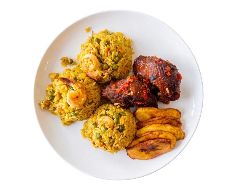 Nigerian fried rice with 2 proteins at D'lara Kitchen in Winnipeg